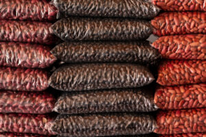Stacked red and black and pink beans. Different types of beans. Latin beans. Dry bean store.