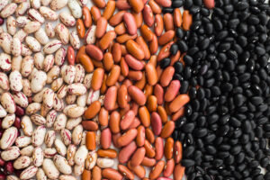 Different varieties of bean seeds. Beans background.